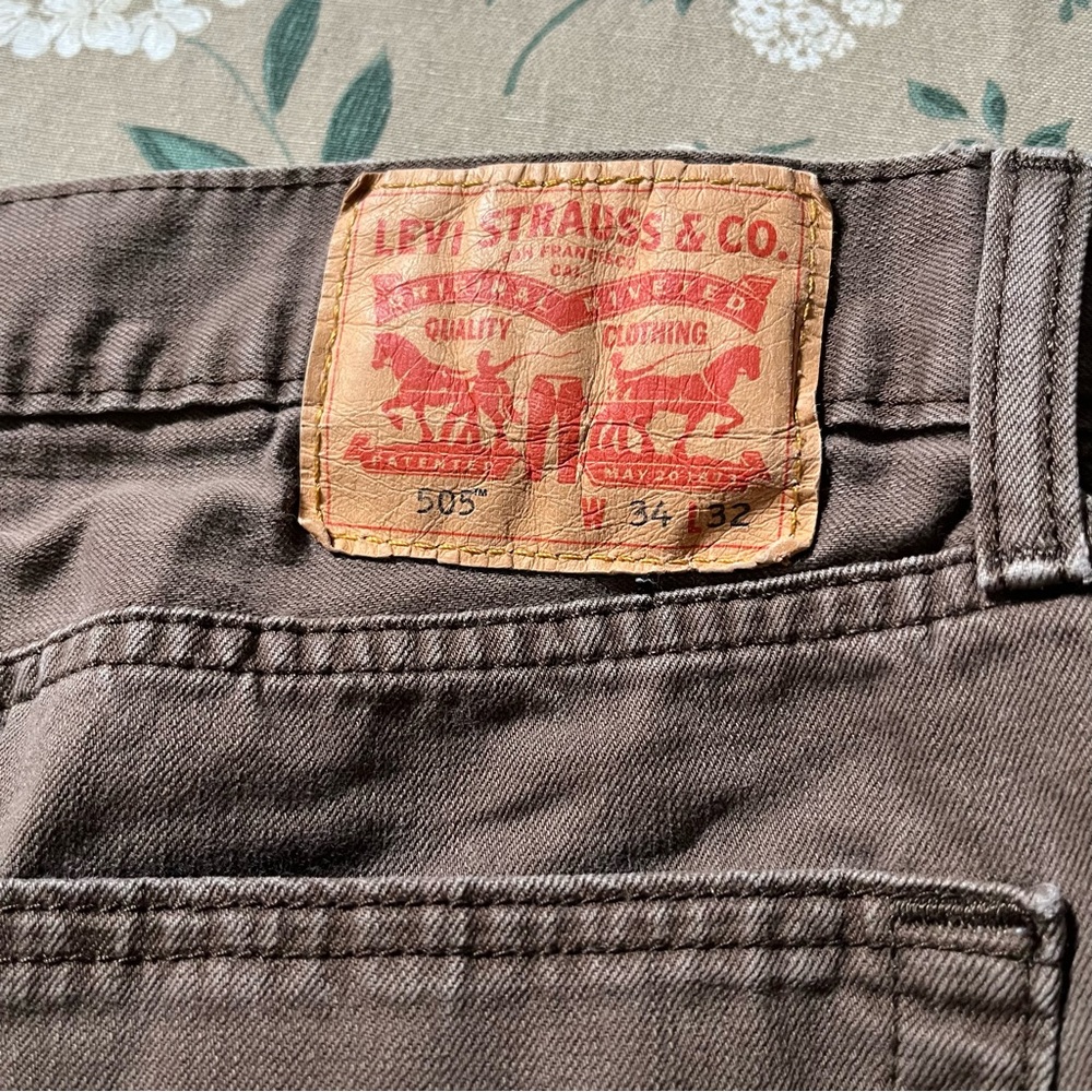 Levis 505 Jeans Men’s 34x32 Brown Straight Leg White Tab Denim Preppy Western - Picture 7 of 11